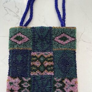 Bloomingdale's Blue and Green Beaded Clutch